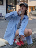 KYLETHOMASW  -  Casual Printed Chic Blue Shirts Women Autumn 2024 Daily Mujer New Loose High Street Full Sleeve Office Lady Coats