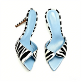 KYLETHOMASW  -  Ladies  Zebra Stripes V Cut Point Toe Backless Mules Thin Stiletto Slides Women Slip On Animal Print Sandals Designer Heels