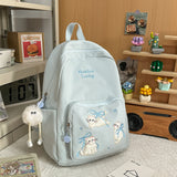 KYLETHOMASW  -  Women's Backpack Cute Cat Embroidery Letter Plush Charm Multi Pocket Adjustable Strap Casual Daily School Bag New Back Pack