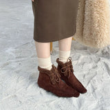 KYLETHOMASW  -  Autumn Winter Lace Up Short Fluffy Warm Women's Ankle Boots Comfort Square Toe Chunky Suede Short Boots Low Heels Party Shoes