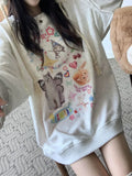 Kylethomasw Kawaii Cat Print Hoodie Women Cutecore Long Sleeve Sweatshirt American Retro E-girl Kitten Angel Graphic Alt Clothes Y2k