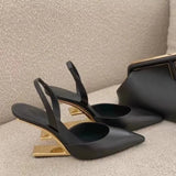 KYLETHOMASW  -  New Style High Heels Women Slingback Metal High Heels Women Shoes Pointed Toe Party Dress Shoes Sandalias De Las Mujeres
