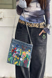KYLETHOMASW  -  Embroidered flowers women Cowboy shoulder bag fashion chain ladies messenger bags denim handbag personality trend student bag