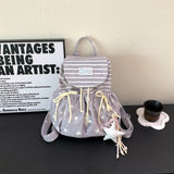 KYLETHOMASW  -  Women Star Stripe Print Drawstring Backpack Soft Fabric Flap Cover Nylon Travel Daypack Cute Student School Shoulder Bag