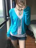 KYLETHOMASW  -  Harajuku Lace Up Cardigan Women Long Sleeve Blue Knit Sweater Y2k Japanese Vintage Tops 2000s Streetwear Cardigans Coat