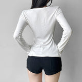 KYLETHOMASW  -  Minimalist style, low cut, lazy and casual knit solid color top, sexy and versatile, slim fit, long sleeved, sexy and versatile