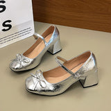KYLETHOMASW  -  Bow Mary Jane Shoes Women High Heels Sandals Summer Chunky Leather Shoes Luxury Brand Dress Shoes Elegant Pumps Zapatillas