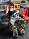 KYLETHOMASW  -  American Retro Punk Camouflage Pocket Cargo Pants Y2K High Street Hip Hop Loose Fashion Street Casual Straight Wide Leg Pants