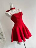 KYLETHOMASW  -  French Elegant Red Sexy Style Dress Women New Year Bow Strap Dresses Fashion Princess Aesthetic Design Sense Party Outfits