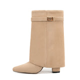 KYLETHOMASW  -  New Autumn and Winter New Pointed Metal Buckle Knee High Women's Boots, Thick High-heeled Pants Boots, Fashionable Mid Leg Boots
