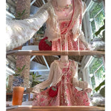 KYLTHOMASW  -  Japan Kawaii Dress Strawberry Floral Stitching Suspender Skirt Lace-up Cardigan Japanese Style Sweet