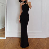 KYLETHOMASW  -  Sexy Off Shoulder Solid Color Temperament Evening Dress High-end Sleeveless Dress Hot Women Fashion Sleeveless Halter Long Dress