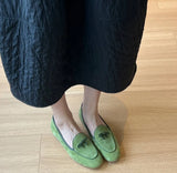 KYLETHOMASW  -  Women Suede Loafers shoes with Genuine Leather Bow Decoration Flat Shoes Comfortable Shallow Mouth Women Shoes Fashionable