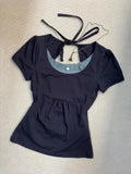 KYLETHOMASW  -  Vintage Sexy T-shirts Women Black Lace Patchwork Short Sleeve Tees Sweet Y2k Fashion Retro Harajuku T-shirts Slim Up