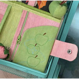 KYLETHOMASW  -  Women Fabric Short Wallet Cute Apple Strawberry Embroidery Passport Clutch Multi Card Slots Zipper Coin Purse Snap Button Purse