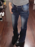 KYLETHOMASW  -  Dark Blue Retro Y2K 2000s Flared Jeans Slim Casual Denim Long Pants Straight Cut Women's Summer Pants Korean Clothing