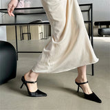 KYLETHOMASW  -  Sexy Thin Heels Woman Slippers Elegant Pointed Toe Shallow Buckle Strap Dress Pumps Female Mules Shoes