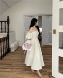 KYLETHOMASW  -  Elegant Party Dresses Woman Summer Solid Off The Shoulder Puff Sleeve  Long Vestidos Chic Chest Wrapping Evening Robes Femmes