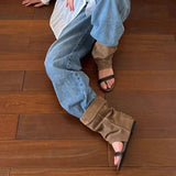 KYLETHOMASW  -  Niche Minimalist Wrinkled Stack Boots for Women Spring and Autumn New Open-ToeSandals with Single Strap and Hidden Heel Boots