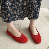 KYLETHOMASW  -  Suede Retro Bowknot  Round Toe Flat Shoes Women Soft Sole Comfort Casual Shoes for Women Shallow Ballet Style Footwear Female