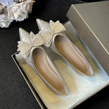 KYLETHOMASW  -  Spring Gold/Silver Bowknot Flats Women Sparkle Crystal Shoes Elegant Ladies Lace Bow Pointed Toe Ballets Female Moccasins