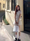 KYLTHOMASW  -   Two Pieces Set Sweet Y2k Aesthetic Button Peter Pan Collar Top+streetwear Sexy Harajuku Ball Gown Skirts Summer Slim Women Suits