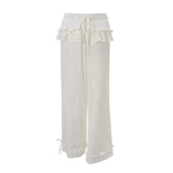 KYLETHOMASW  -  Spring New Fashionable Retro Loose Wide Leg High Waist Lotus Leaf Edge Casual Pants