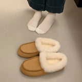 KYLETHOMASW  -  Vintage Women Fleece Lined Flats Shoes Concise Shallow Slip On Shoes Autumn Winter Ladies Elegant Keep Warm Snow Shoes