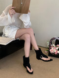 KYLETHOMASW  -  White Sandals Woman Thong Low Heels Ankle Boots Summer Ladies Shoes Punk Black Sandals Brown Flip Flops Sandales Femmes 2025