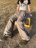 Kylethomasw Cargo Pants for Women Hip Hop Oversize Wide Leg Trousers Y2k Vintage Streetwear Pocket Side Stripe Ladie Jogger Pantalon