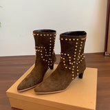 KYLETHOMASW  -  Autumn Winter Street Style Pointed Toe Women Ankle Boots Fashion Slip On Square Heels Shoes Female Modern Short Booties