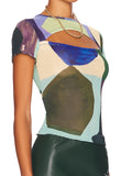 KYLETHOMASW  -  Floral Printed Mesh T-Shirts Tops Sheer Sexy Chic Hollow Out Backless Elastic Women Slim Ladies Y2k Cute Mesh Top Tshirts