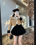 KYLETHOMASW  -  Women Two Piece Outfits Spring Autumn Vintage Fashion Elegant Luxury Coat Tweed Chic Slim Jacket Sexy High Waist Mini Skirt