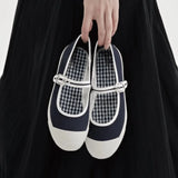KYLETHOMASW  -  High Quality Women Canvas Mary Jane Shoes Flats Buckle Strap Round Toe Casual Daily Walking Shoes Ladies Vintage Canvas Sneakers