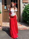 KYLETHOMASW  -  Summer New Beach 2 Piece Sets Women Hotsweet Off Shoulder Star Print Casual Tops Mushroom Edge Draw Pleats Slim Long Skirt