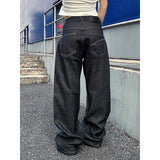 KYLETHOMASW  -  Women Baggy Jean Wide Fit Design Black Denim Pants Y2K Japanese Harajuku 2000s Aesthetic High Street Chic Goblin Core New
