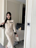 KYLETHOMASW  -  Autumn French High Street 2 Piece Set Women Korean Fashion Casual Party Suits Female Chic Long Sleeve Tops + Solid Skirt