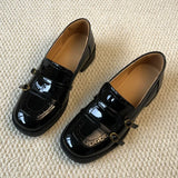 KYLETHOMASW  -  High Quality Patent Leather Loafers Women Fashion Double Narrow Band Buckle Designer Shoes Retro British Style Zapatos De Mujer