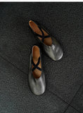 KYLETHOMASW  -  Cross Strap Ballet Flats 2025 Summer Breathable Flats Vintage Soft Leather Mary Jane Flats