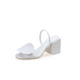 KYLETHOMASW  -  Fashion Asymmetrical Geometric Decor Women Sandals Summer Comfortable Thick High heels White Leather Slingbacks Female Shoes