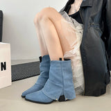 KYLETHOMASW  -  Autumn Winter Women Western Cowboy Boots Vintage Pointed Toe Shoes Ladies Thick Heel Short Botas Zapatos De Mujer