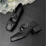 KYLETHOMASW  -  Cross-strap Shallow Mouth Ballet Shoes Women's Summer New Square Head Thick Heel Versatile Mary Jane Pumps High Heels