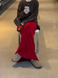 KYLETHOMASW  -  Autumn and Winter Knitted Long Skirt Women's French High-waisted A-shaped Skirt