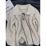 KYLETHOMASW  -  Vintage Sweater Women Harajuku Lace Up Knitted Pullovers Streetwear Korean Knitwears Winter Long Sleeve Casual Jumpers New