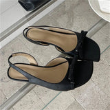 KYLETHOMASW  -  Women White Bowknot Slingback Sandals Summer Square Open Toe Low Heel PU Leather Elegant Casual Office Ladies Shoes