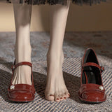 KYLETHOMASW  -  African Woman Shoe Roman Style Beige High Heels Sexy Pump Burgundy Bridal Retro Latest 12cm Crossdressers Rome Rubber PU Sl