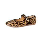 KYLETHOMASW  -  Mary Jane Genuine Leather Shoes Women Hand Stitch Casual Streetwear Ballet Flats Leopard Red Cute Shoes Loafers