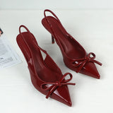 KYLETHOMASW  -  Spring 2025 High Heels Women Sandals Ankle-Wrap Bow Decoration Fashion Shallow Pointed Toe Elegant Slingbacks Ladies Pumps