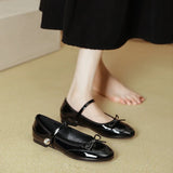 KYLETHOMASW  -  Hook&Loop Flats Mary Janes Women Round Toe Bowtie Ballets Shoes Ladies Red Japanned Leather Loafers Daily Office Mocassines