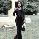 KYLETHOMASW  -     Dark Gothic Strapless Off Shoudler Sexy Dress for Women Halloween Costume Cinched Waist Slimming Wrapped Hip Fishtail Maxi Dress